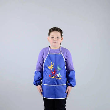 Фартух з нарукавниками дитячий - для праці, малювання, кухні, з вишивкою - плями і фарби, колір - волошковий Код/Артикул 100602