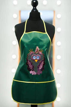 Фартух з нарукавниками дитячий - для праці, малювання, кухні, з вишивкою - сова 5, колір - зелений Код/Артикул 100445