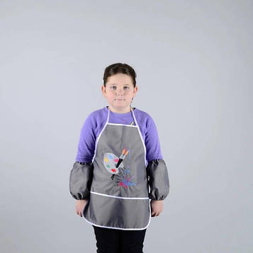 Фартух з нарукавниками дитячий - для праці, малювання, кухні, з вишивкою - палітра і фарби, колір - сірий Код/Артикул 100598