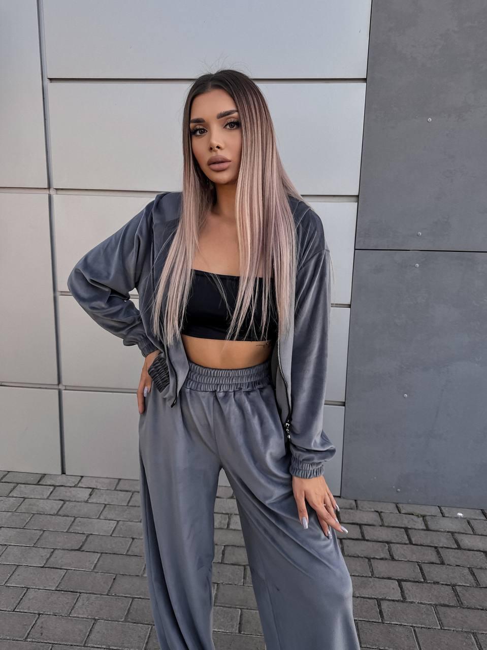 Костюм із велюру спорт Модель: 1554-1523 Колір: графіт, фото 1