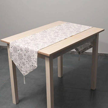 Доріжка (раннер) для обіднього або кухонного столу/Тефлонова тканина/водовідштовхувальне просочення/сніжинки на білому Код/Артикул