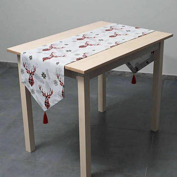 Доріжка (раннер) для обіднього або кухонного столу/водовідштовхувальна тканина/олені на білому / 40см*170см Код/Артикул 103708