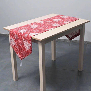 Доріжка (раннер) для обіднього або кухонного столу/водовідштовхувальна тканина/ялинки на червоному / 40см*170см Код/Артикул 103709