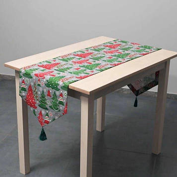 Доріжка (раннер) для обіднього або кухонного столу/ Тефлонова тканина/водовідштовхувальне просочення/Ялинки на Код/Артикул 100775