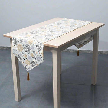 Доріжка (раннер) для обіднього або кухонного столу/Тефлонова тканина/водовідштовхувальне просочення/сніжинки на Код/Артикул 100424