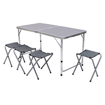 Розкладний стіл + 4 стільці кемпінговий набір для пікніка, риболовлі, відпочинку, туризму Сірий JY-12060G