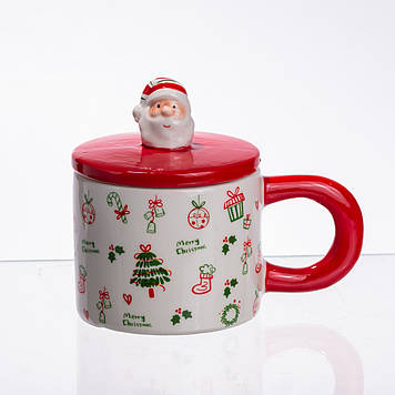 Новорічна порцелянова чашка з кришкою Merry Christmas 350 (мл) CR-1-20