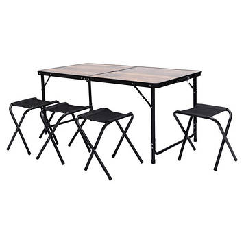 Розкладний стіл + 4 стільці кемпінговий набір для пікніка, риболовлі, відпочинку, туризму Коричневий JY-12060BR