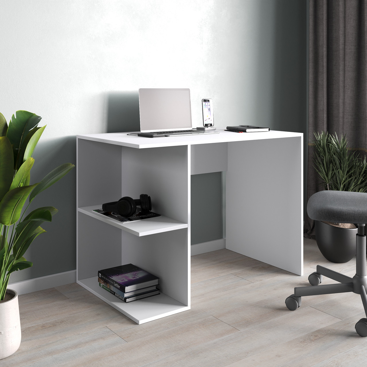 Письмовий стіл 100 на 60 см з 2 полицями Столи для роботи вдома Комп’ютерний стіл універсал Ламіноване ДСП, фото 1