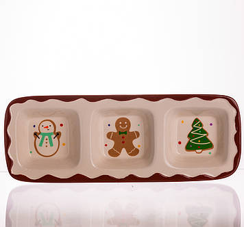 Менажниця порцелянова Merry Christmas на 3 секції 30×11×2.5 (см) прямокутна CR-1-41