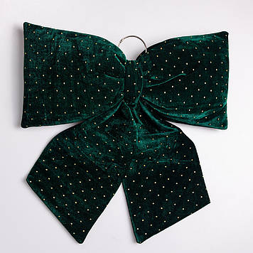 Оксамитовий бант для декору зі стразами на ялинку 55×70 (см) Зелений CR-2-9