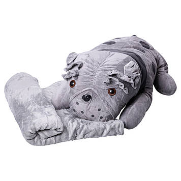 М'яка іграшка-подушка з пледом всередині Собака обіймашка 65 (см) Сірий Colorful Home 9527-40G