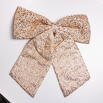 Бант новогодний для декора с пайетками на елку 55×70 (см) Золотистий CR-2-21