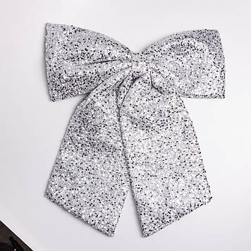 Бант новорічний для декору з паєтками на ялинку 55×70 (см) Сріблястий CR-2-25