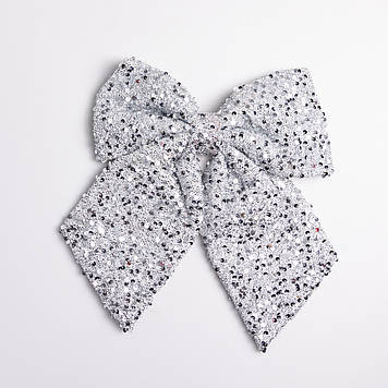 Бант новорічний для декору з паєтками на ялинку 35×45 (см) Сріблястий CR-2-27