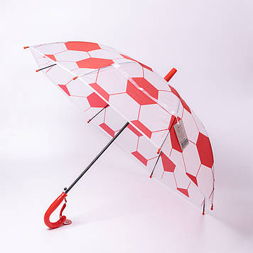 Класична дитяча парасолька-тростина напівавтомат з поліестеру 8 спиць діаметр 82 см Червона HP-23-9R