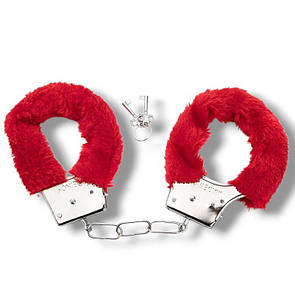 Наручники для інтиму аксесуар для рольових ігор зі змінним декором хутро червоне розмір універсальний