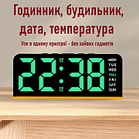 Годинник Deepfox GH-9001 LED цифровий електронний настільний Будильник Дата Температура Підсвітка 16х6,7см зелений, фото 4