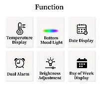 Годинник Deepfox GH-9001 LED цифровий електронний настільний Будильник Дата Температура Підсвітка 16х6,7см зелений, фото 6