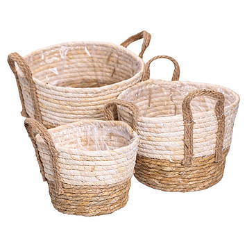 Набір кошиків для зберігання речей 3 (шт) універсальні плетені 1.5/2/3 літри Коричневий HP-41-8