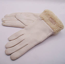 Замшеві рукавички на щільному хутрі сенсор р.7 молочні Anjela R283