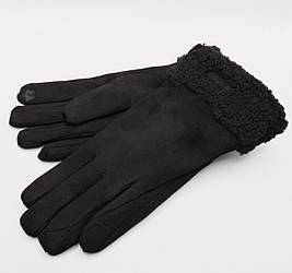 Замшеві рукавички на щільному хутрі сенсор р.8 чорні Anjela R283