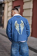 Джинсова синя куртка утеплена з принтом -  - 4-042