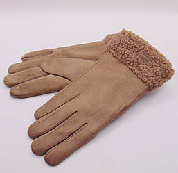 Замшеві рукавички на щільному хутрі сенсор р.8 кавові Anjela R283