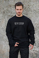 Утеплений оверсайз світшот на флісі з принтом Without Не Жени Коней Black