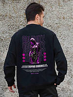 Утеплений оверсайз світшот на флісі з принтом Without Calomity Black