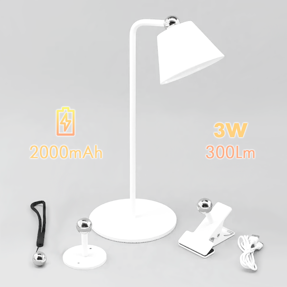 Світлодіодна настільна LED лампа з акумулятором 2000mAH LOKA 3W біла Esllse USB 3000К-5000K 300Lm 310х130х90мм, фото 1