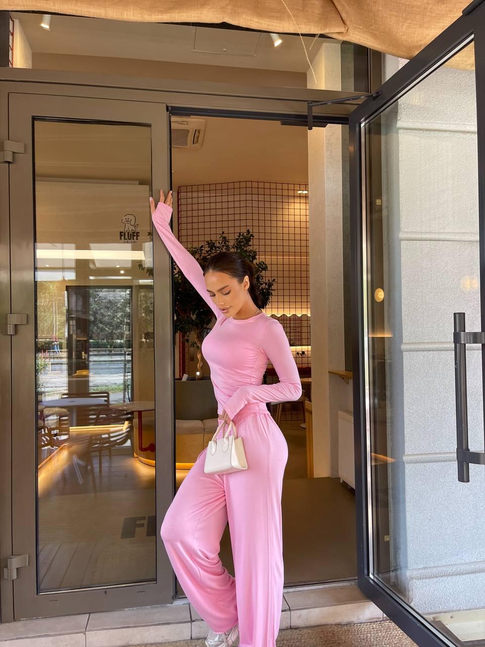 Костюм (лонгслів + штани палаццо) Модель: 824-1581 Колір: чорний, барбі, шоколад, фото 1