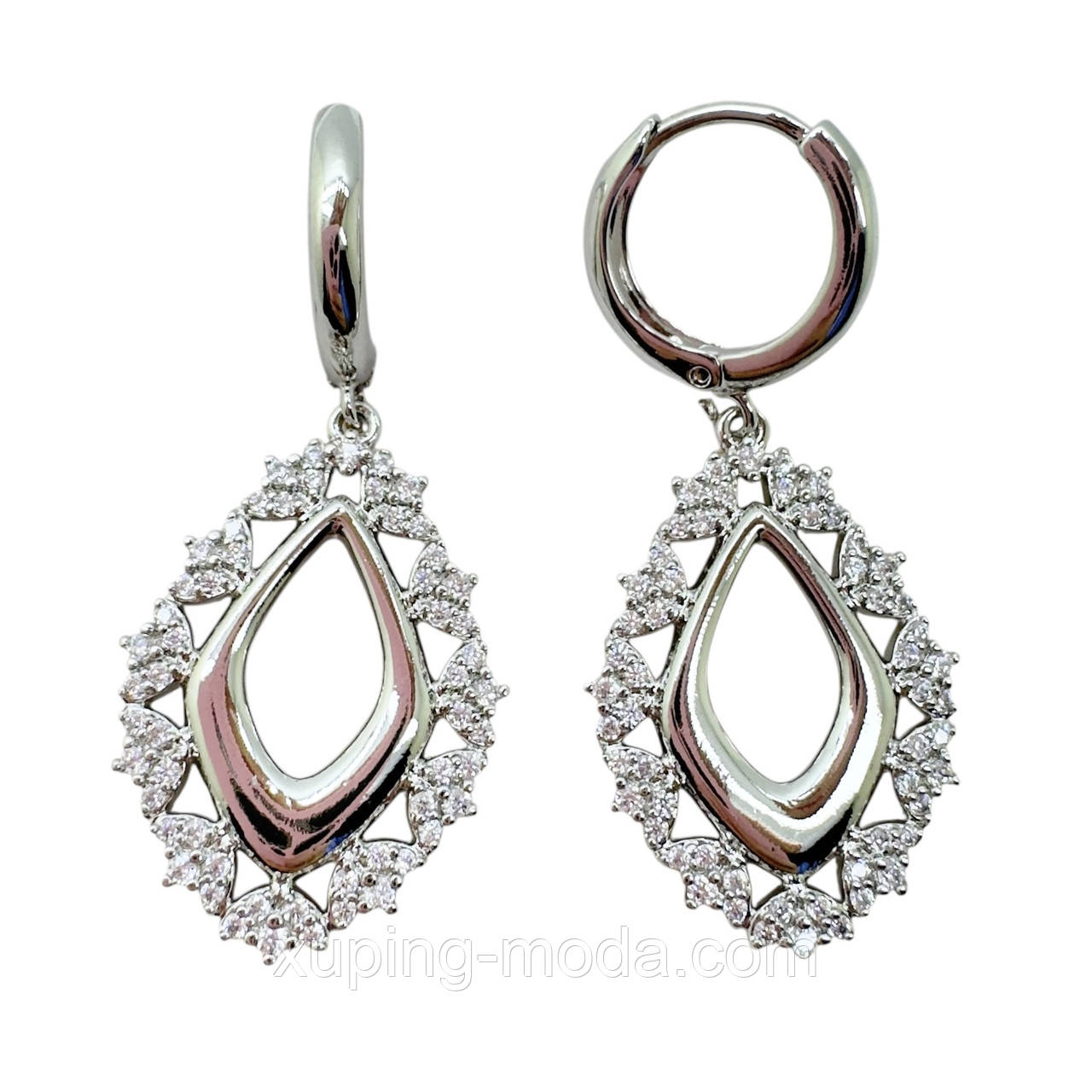 Сережки xp. 35х15 мм. Родій, фото 1