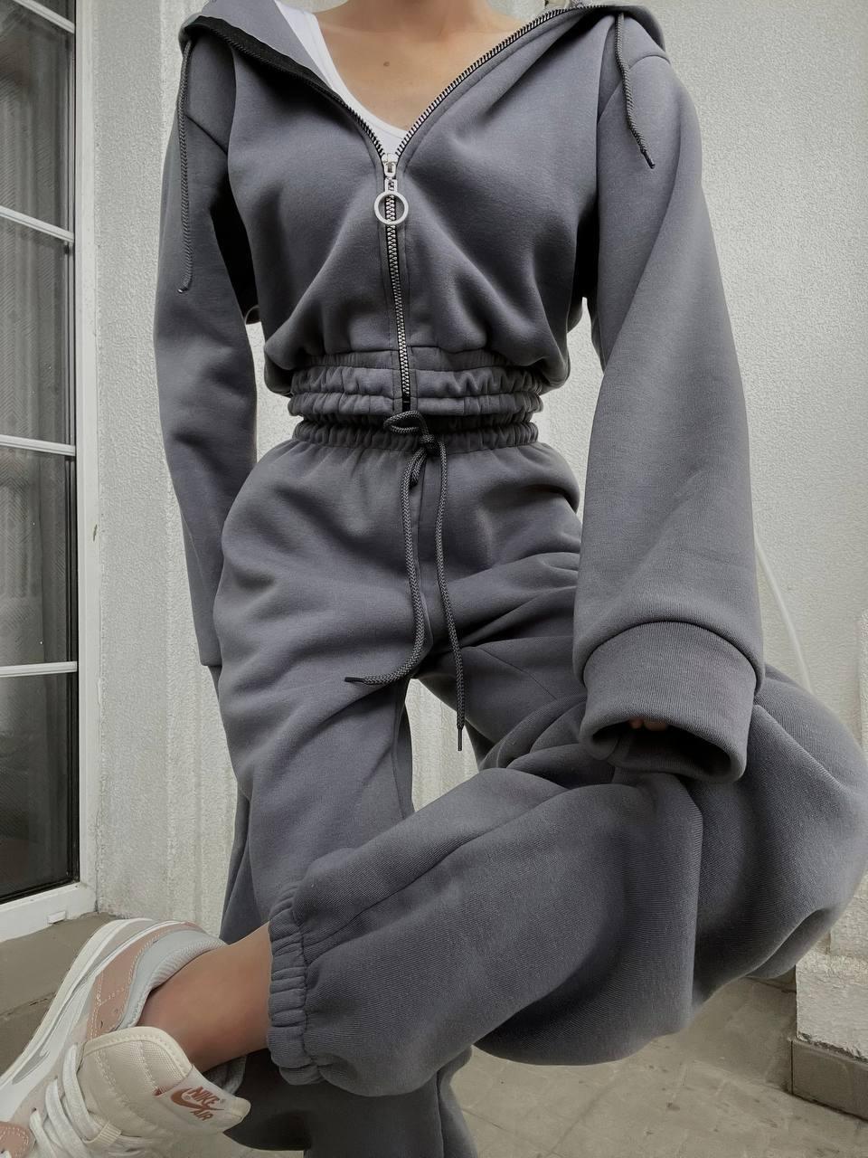 Костюм утеплений (зіпка + джогери) Модель: 824-1582 Колір: чорний, світлий графіт, бордо, фото 1