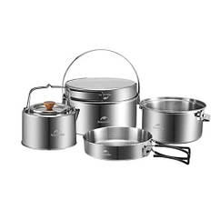 Набір посуду Naturehike 3-4 (каструля+казанок+пательня+чайник) NH22CJ005 сірий