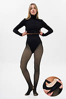 Жіночі колготки капронові зимові утеплені флісом з ефектом голих ніжок та утяжкою Without Grip Black
