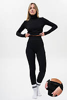 ЖІночі теплі лосини в рубчик на хутрі Without Chery Black