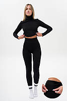 Жіночі теплі лосини в рубчик на хутрі Without Limited Black