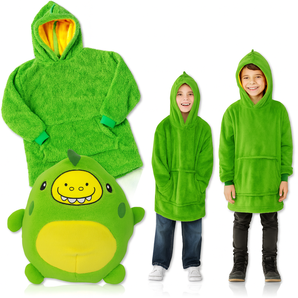 Дитячий плед-толстовка Huggle Hoodie «Лісова пригода» (зелений) — затишний плед-худі 3 в 1 для ігор і відпочинку, фото 1