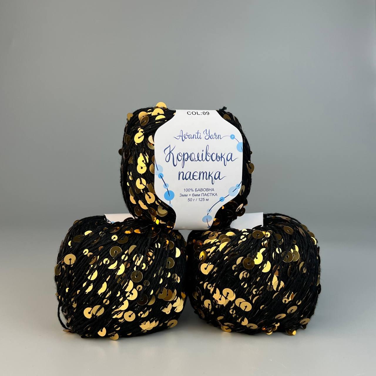 Королівська паєтка 09 золота на чорному, фото 1