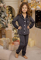 Дитячий домашній велюровий комплект піжами на ґудзиках для дівчинки або хлопчика (140-164р)