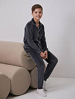 Дитячий домашній велюровий комплект піжами на ґудзиках для хлопчика (140-164р)