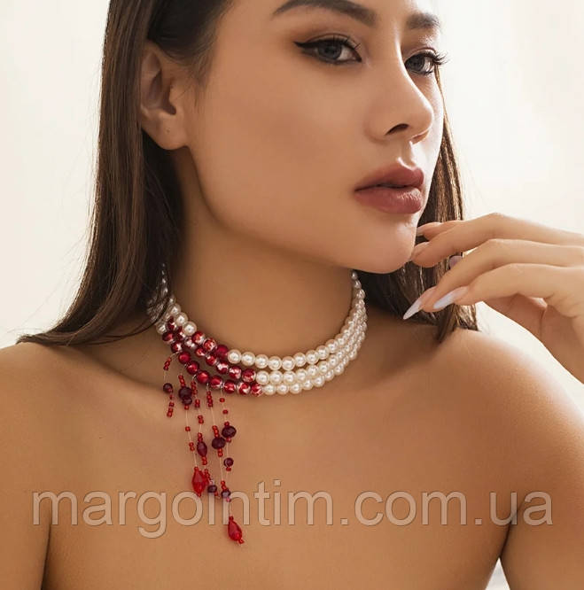 Чокер Кроваве намисто/ Прикраса для шиї / чокер з перлами та імітацією крові, фото 1