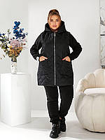 Костюм жіночий спортивний трійка з тринитки на флісі із жилетом (Батал), фото 5