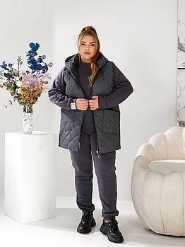 Костюм жіночий спортивний трійка з тринитки на флісі із жилетом (Батал)