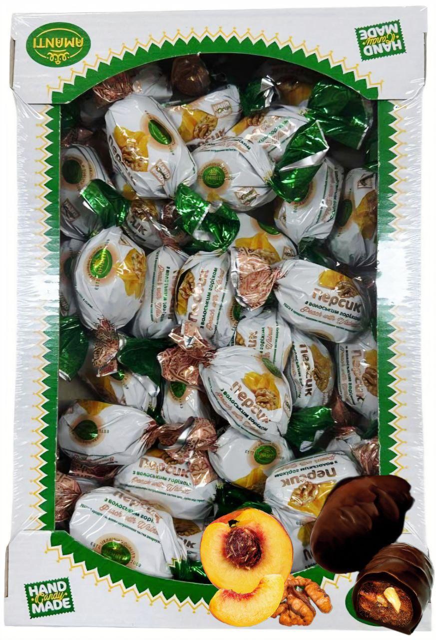 Цукерки Amanti ПЕРСИК з волоським горіхом в шоколаді 1 кг (Аманті Персик в глазурі)