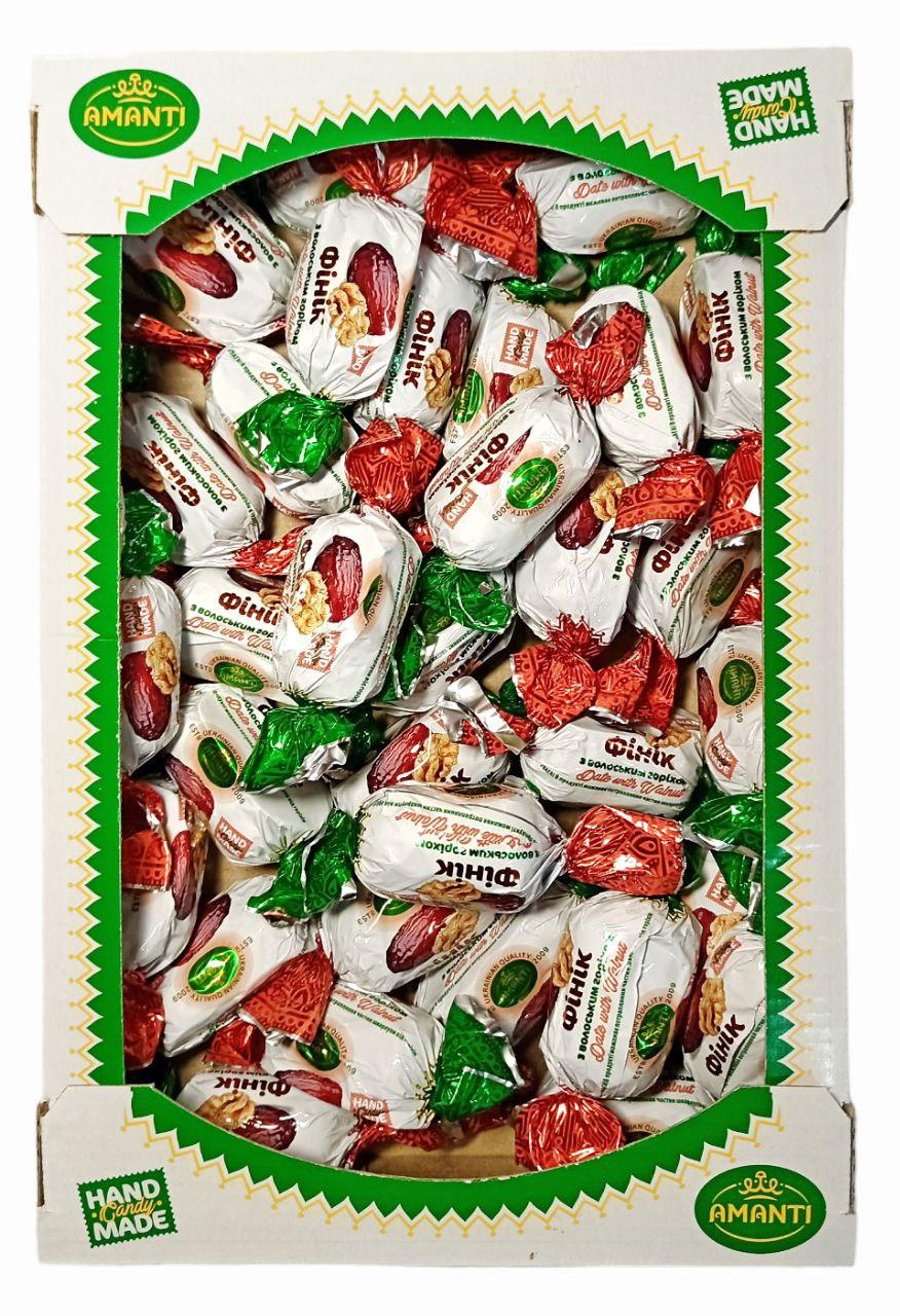 Цукерки Amanti ФІНІК з волоським горіхом в шоколаді 1 кг (Аманті Фінік в глазурі)
