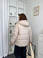 Тепла жіноча стьобана куртка з капюшоном на синтепоні (Батал), фото 3