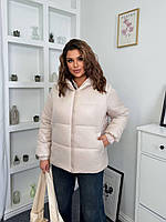 Тепла жіноча стьобана куртка з капюшоном на синтепоні (Батал), фото 4