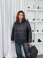 Жіноча коротка тепла куртка на синтепоні з капюшоном (Батал), фото 6
